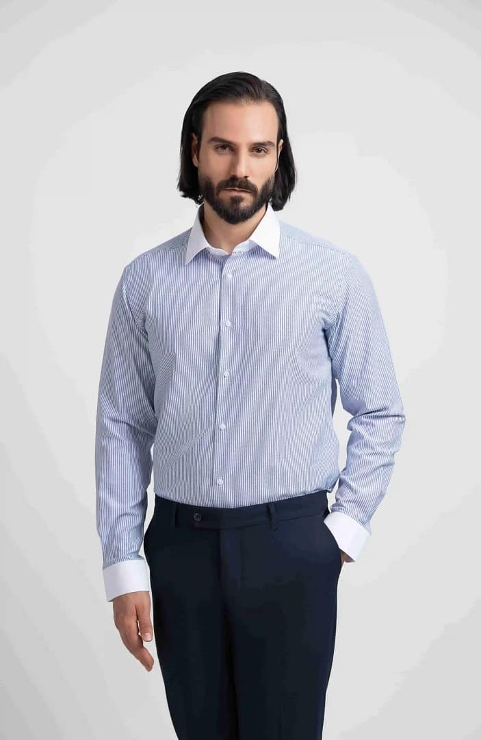 BLUE Men's shirt P162 (1) پیراهن دیپلمات یقه سفید P162 آبی
