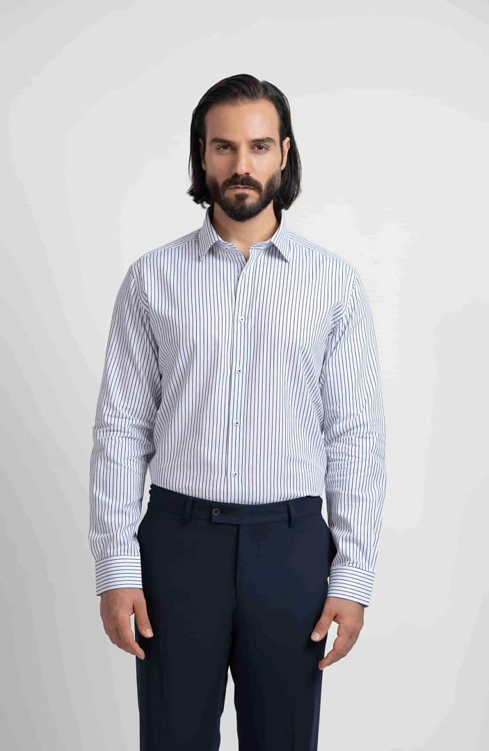 Men's shirt p150 white-navy پیراهن دیپلمات P150 سفید سرمه ای لادومیر